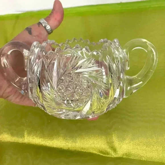 VTG American Brilliant Crystal Sugar Bowl Clear Cut Glass HEAVY Sawtooth - Picture 2 of 16